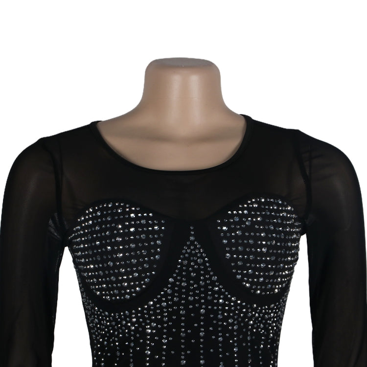 Winter Sexy Black rhinestone Beaded Patch Long Sleeve Jumpsuit 6