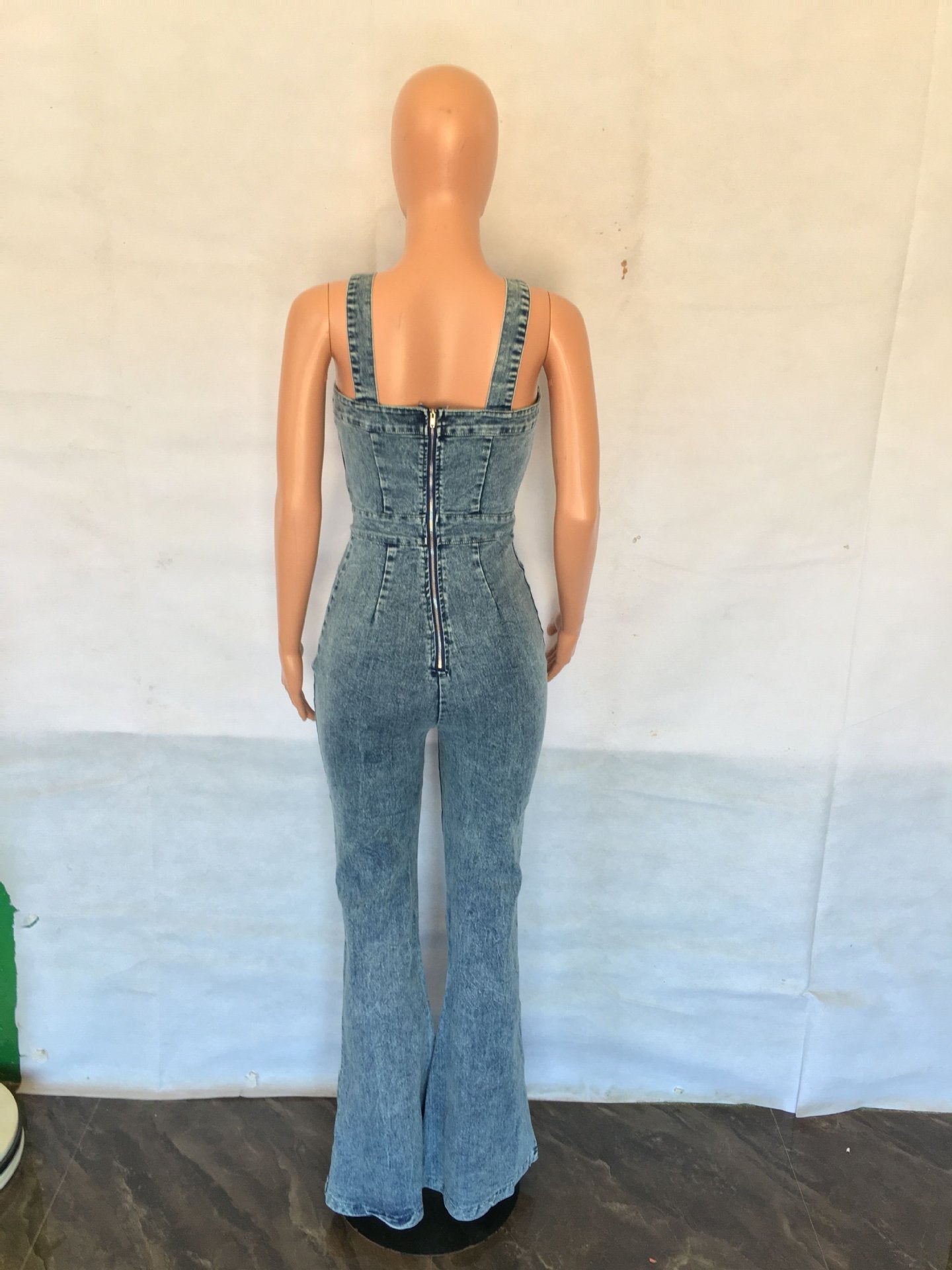 Women's Fashion Casual Sexy Suspenders Denim Jumpsuit Wide Leg Pants Bell Bottom Pants 10