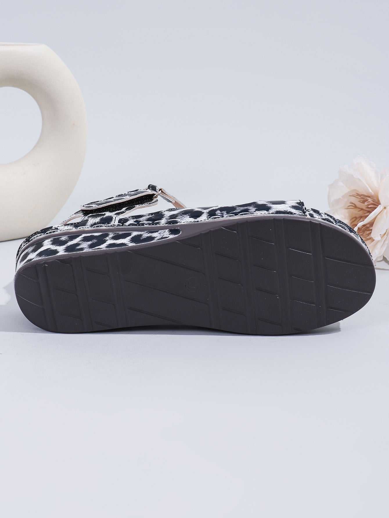 Summer Casual Round Toe Leopard Print High Heel Women's Wedge Slippers Plus Size Women's Shoes 7