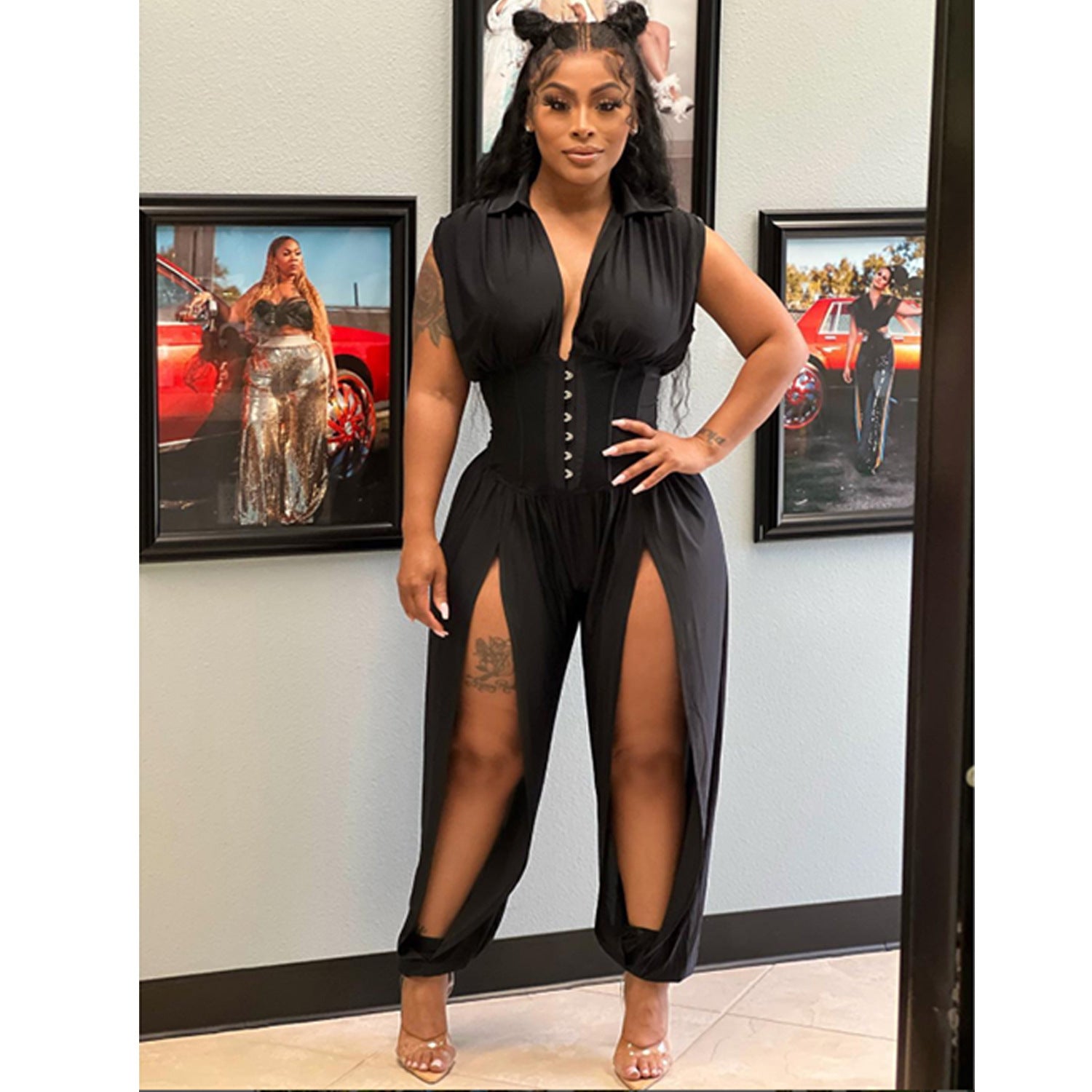 Women's Sexy Deep V Sleeveless Hollow Out Jumpsuit 10