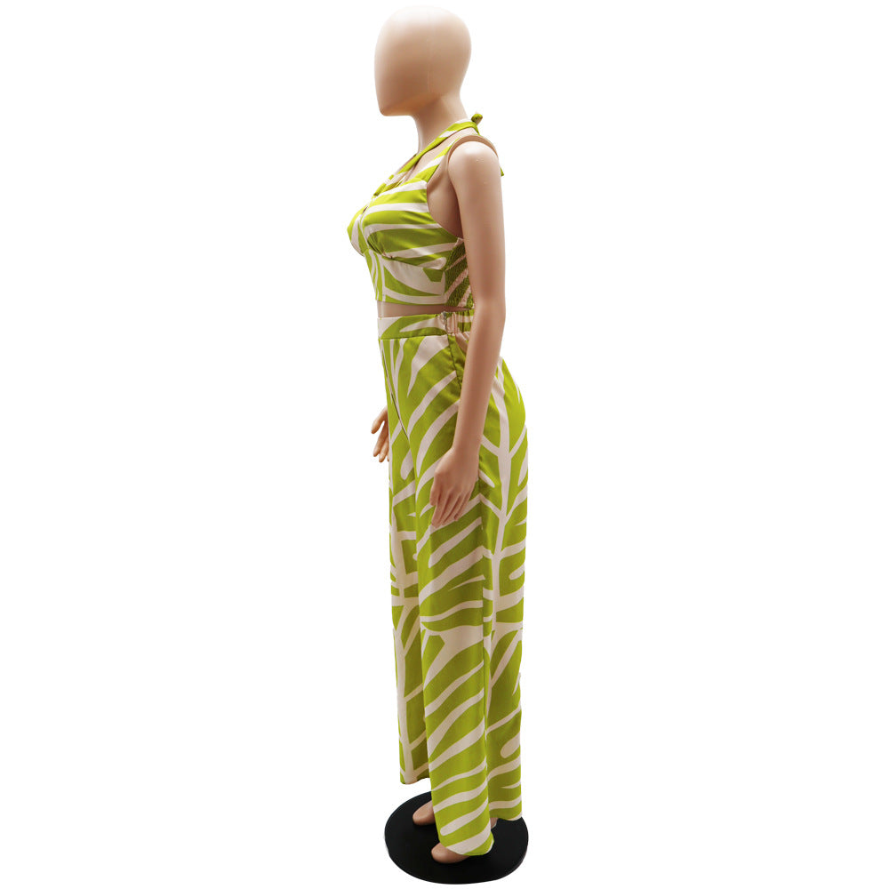 Fashion Striped Camisole Loose Wide-Leg Trousers Beach Style Two-Piece Set 10