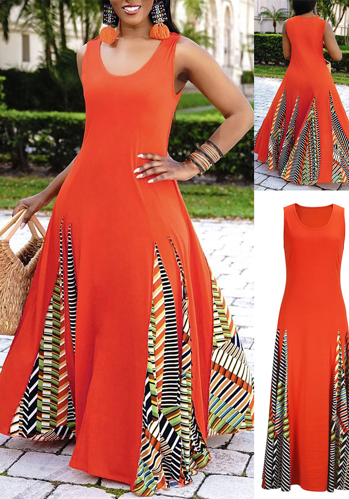 Women Spring and Summer Round Neck Patchwork Dress