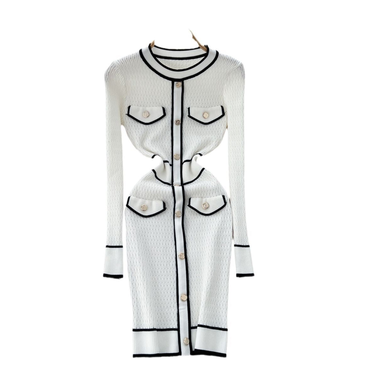 Women autumn knitting French elegant dress 7