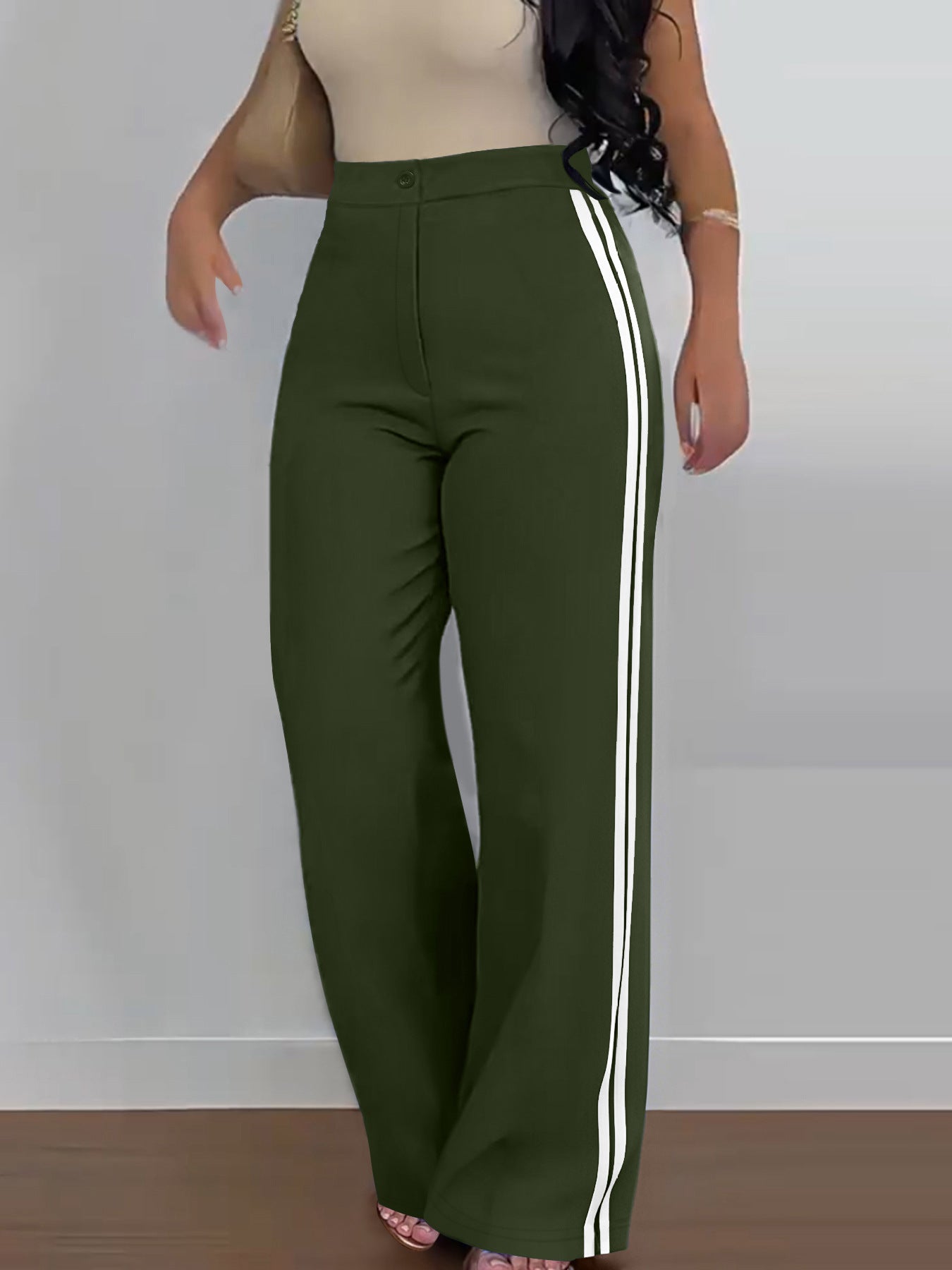 Women's Side Stripe High-Waist Straight Leg Casual Pants