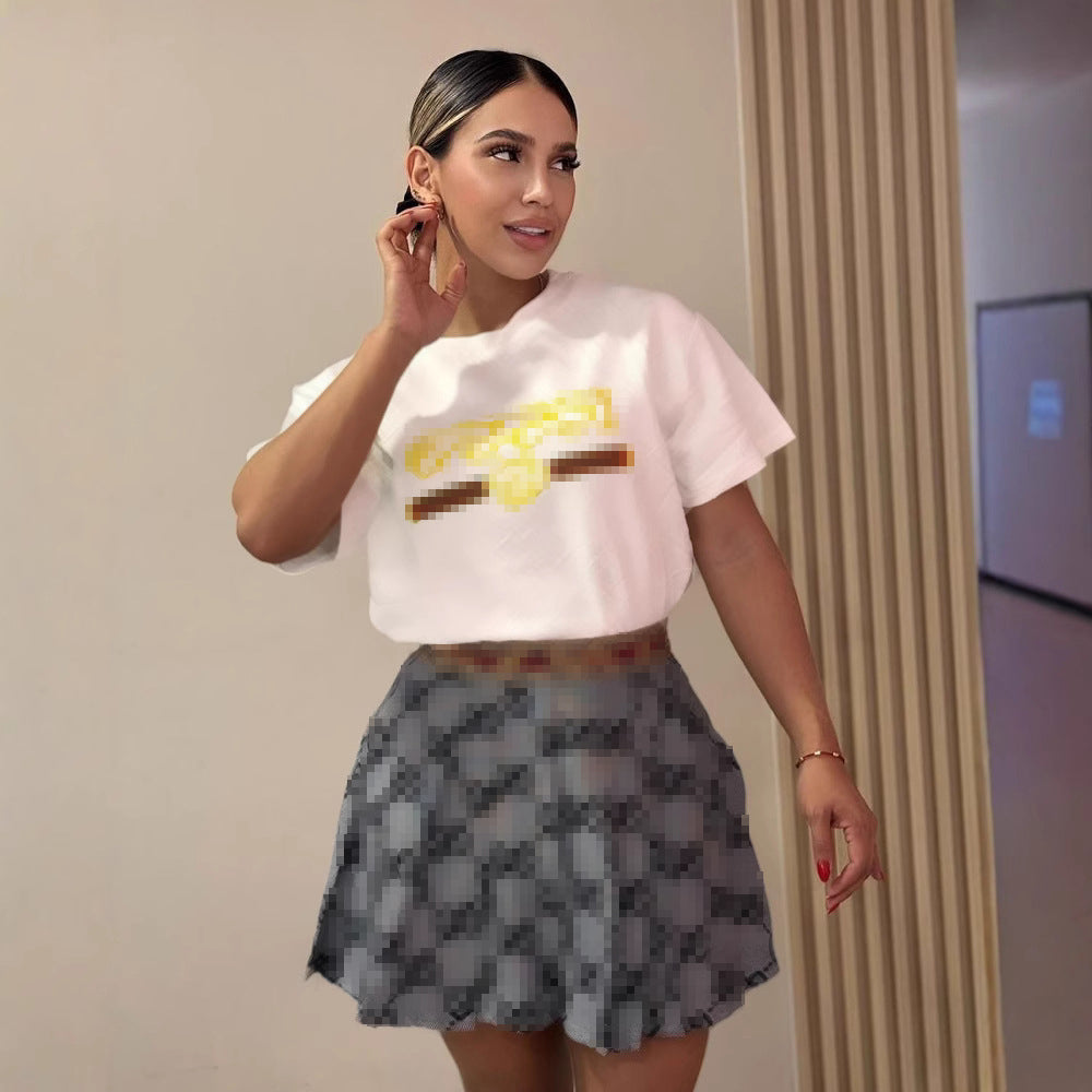 Women Print Short Sleeve  Top and Skirt Two Piece Set 3