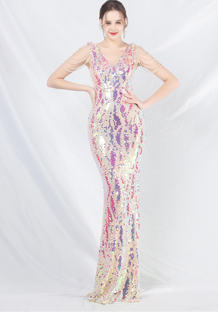 Plus Size Women Sequin Formal Party Maxi Evening Dress