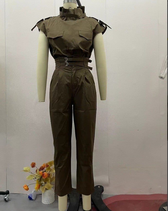 Women Summer Style Top and Belt Pant Two-Piece Set 20