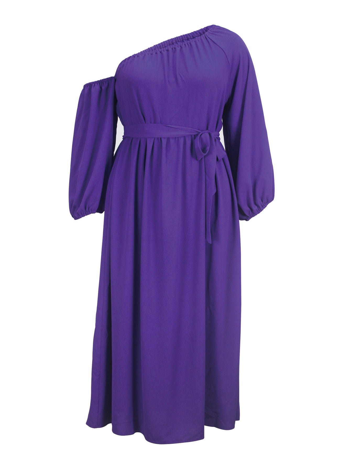 Plus-Size Women Solid Elegant Slash Shoulder Sexy Half-Sleeve Maxi Dress 7