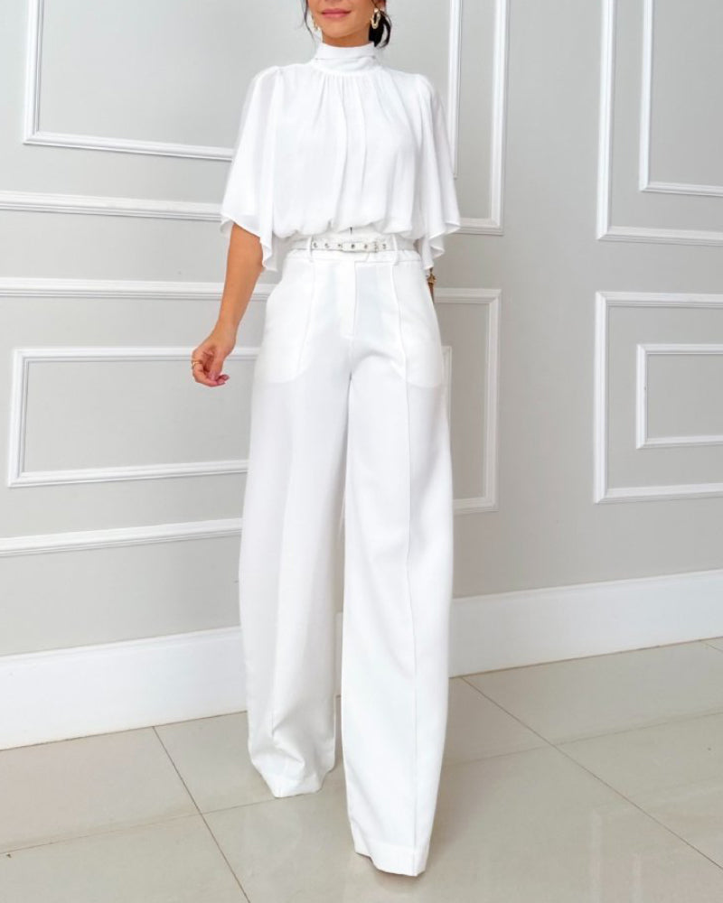 Women's High Neck Loose Bat Sleeve Pleated Shirt 6