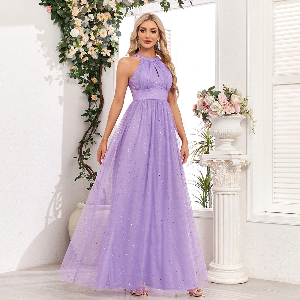 Shiny Sleeveless Halter Neck Mesh Evening Dress A-Line Party Dress 6