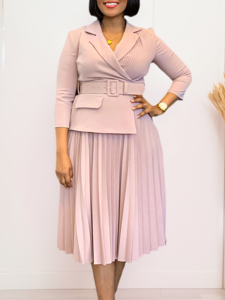 Women Fall/Winter Turndown Collar Pleated African Dress 9