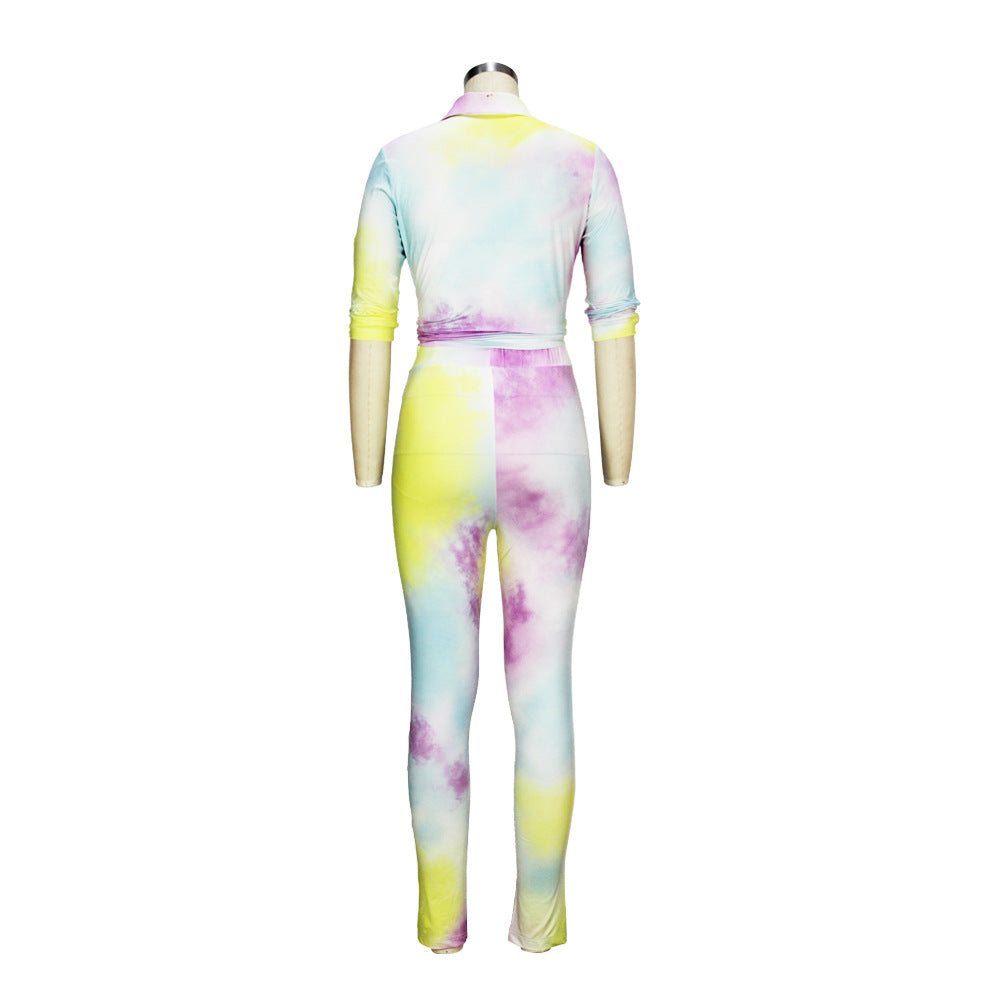 Women printed Turndown Collar shirt and Pants Two-piece Set 33