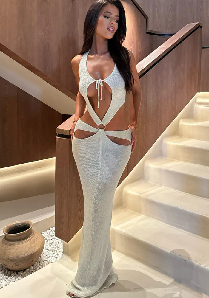 Sheer Halter Neck Knitted  Beach Holiday Dress