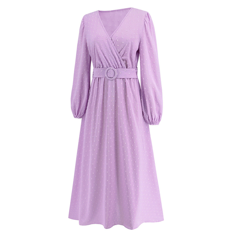 Women v-neck long sleeve jacquard dress 13