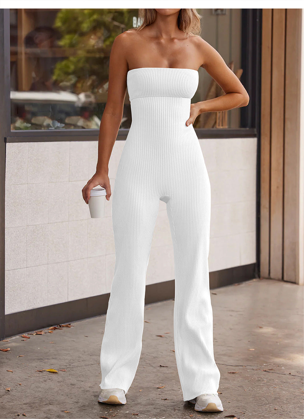 Women Strapless Yoga Wear Dance Sports Fitness Bell Bottom Jumpsuit 4