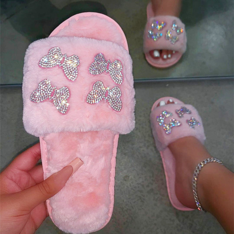 Women flat warm fur slides 16