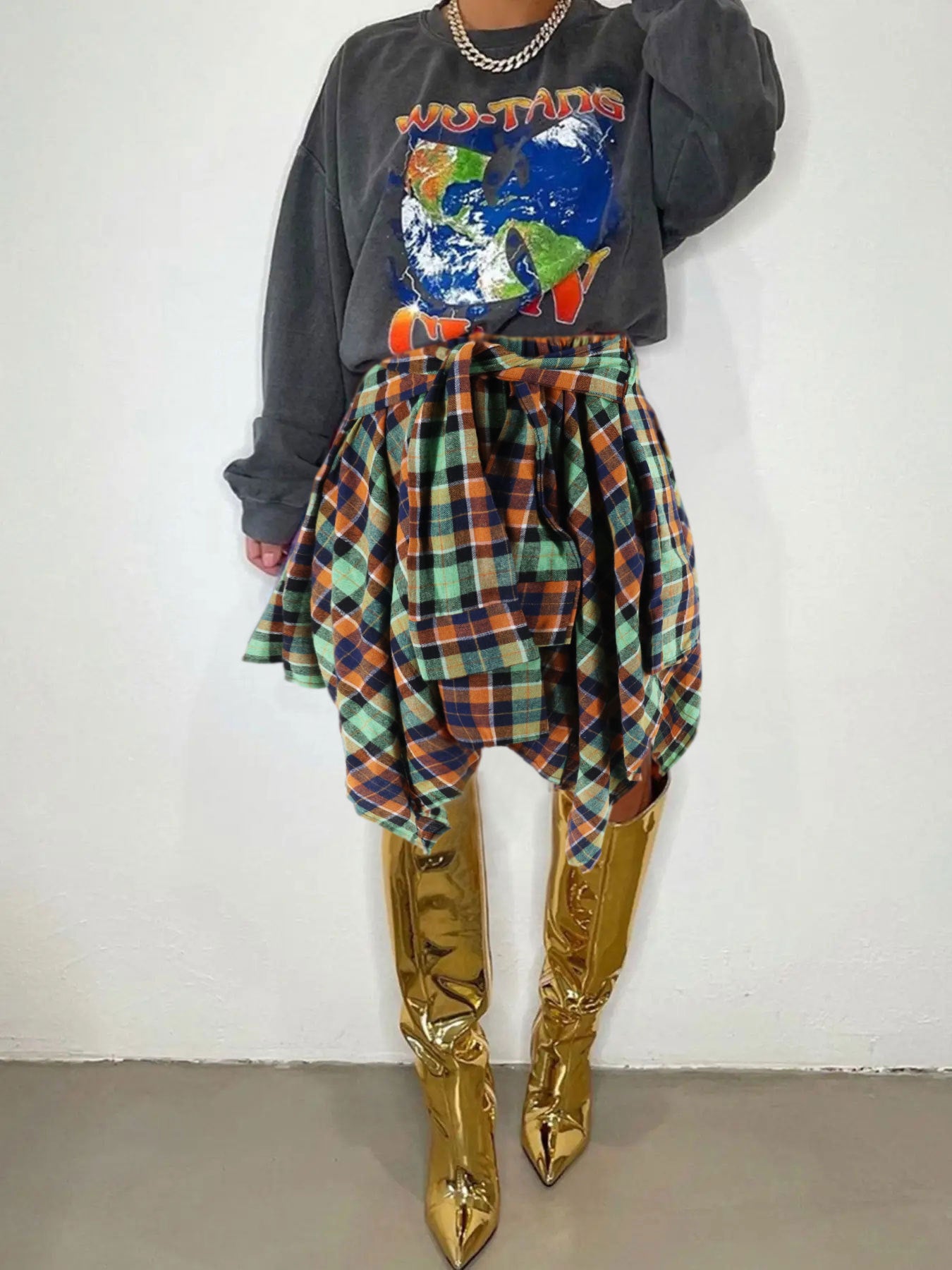 Women Style Patchwork Irregular Plaid Skirt 3
