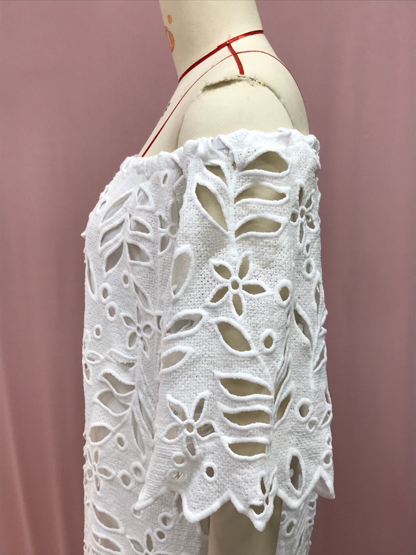 Spring Summer Solid Color Lace Half-Sleeve Off Shoulder Fashion Casual Dress 22