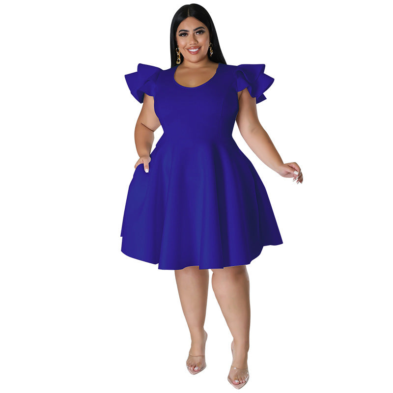 Plus Size Women Ruffles Short Sleeve Dress 14