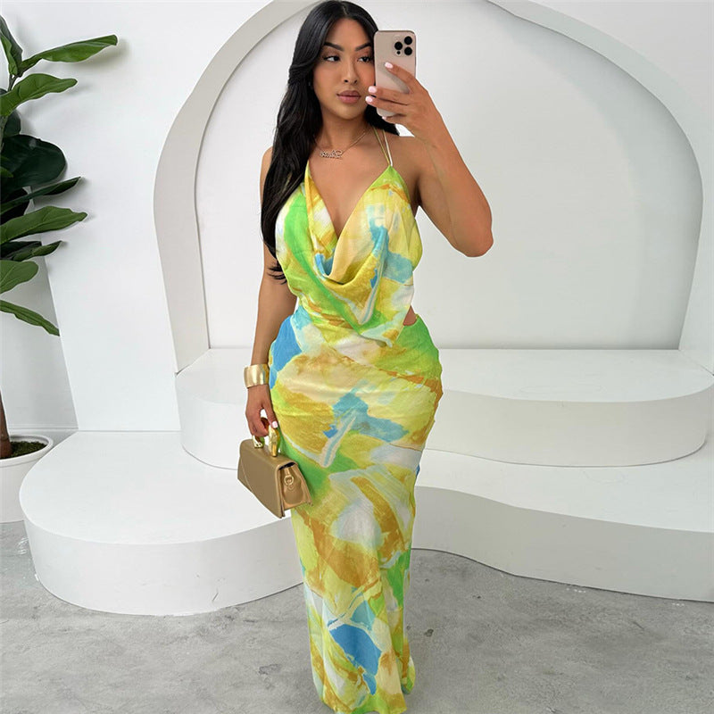 Women summer Style sexy sleeveless Halter Neck Backless Slit Dress 4