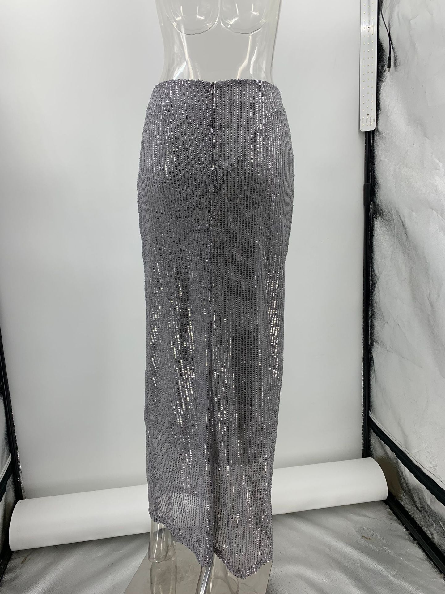Fashion elastic high waist nightclub sequins long skirt 11