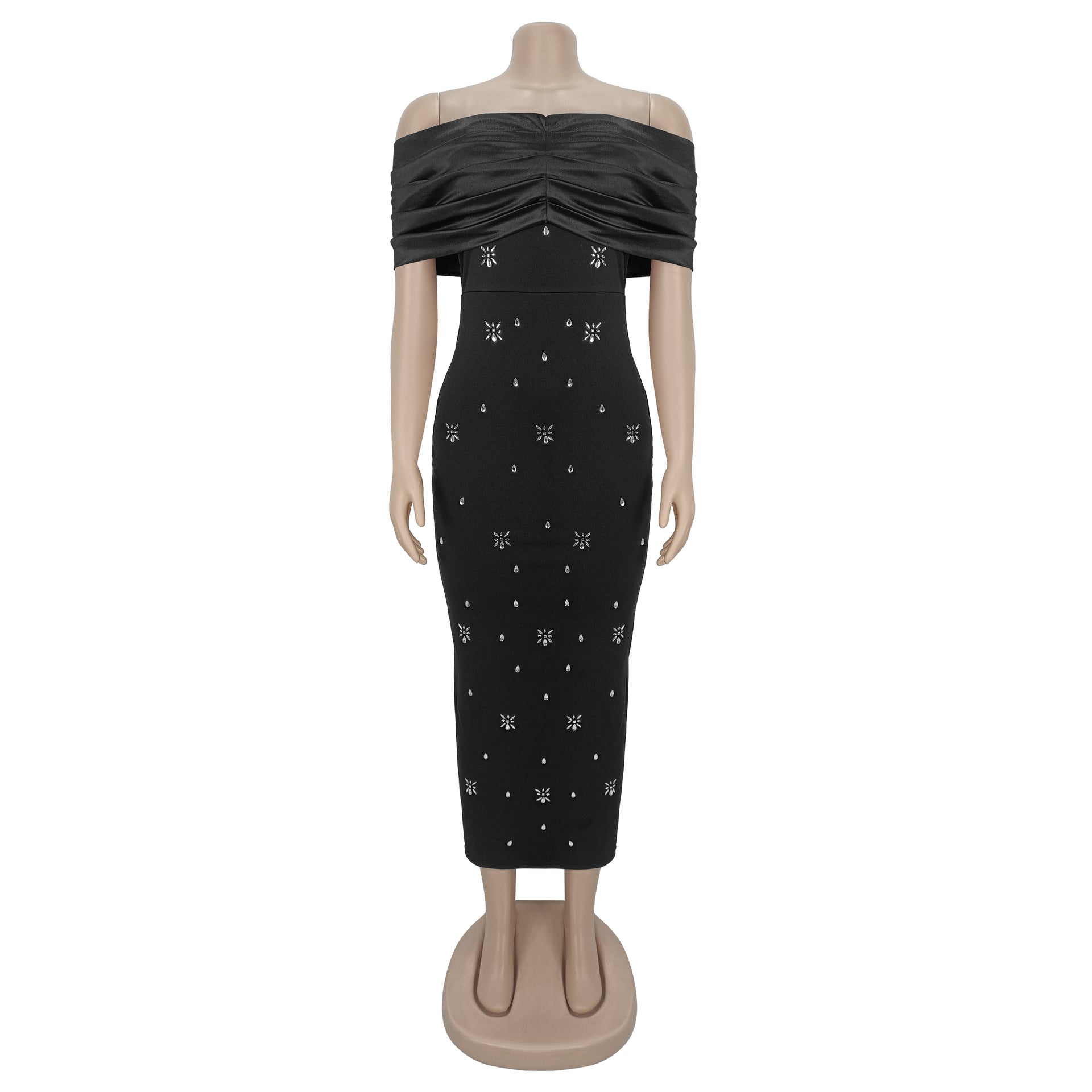 Chic Slim Waist Off-Shoulder Beaded Dress for Women 6