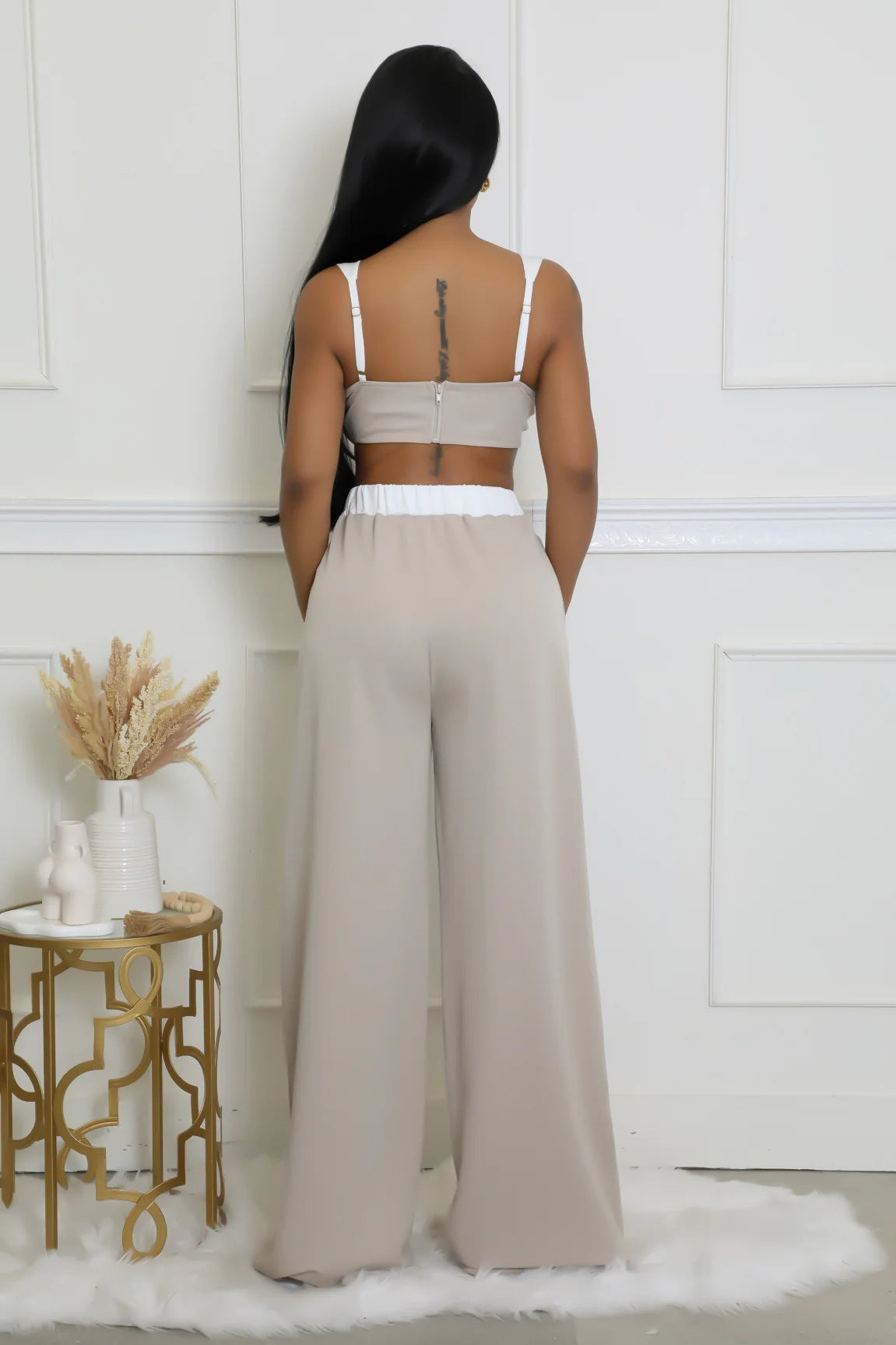 Women's Sleeveless Color-Block High-Waisted Wide-Leg Pants Set 13