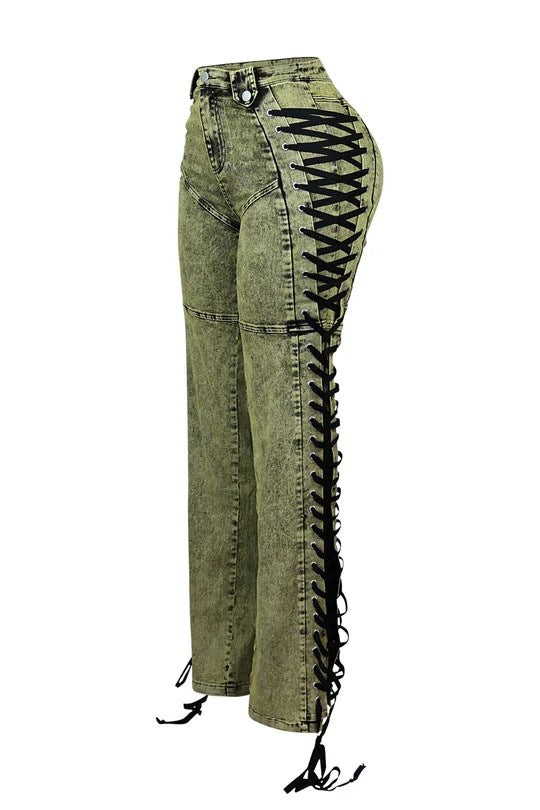 Women Trendy Lace-Up Denim Pants 13