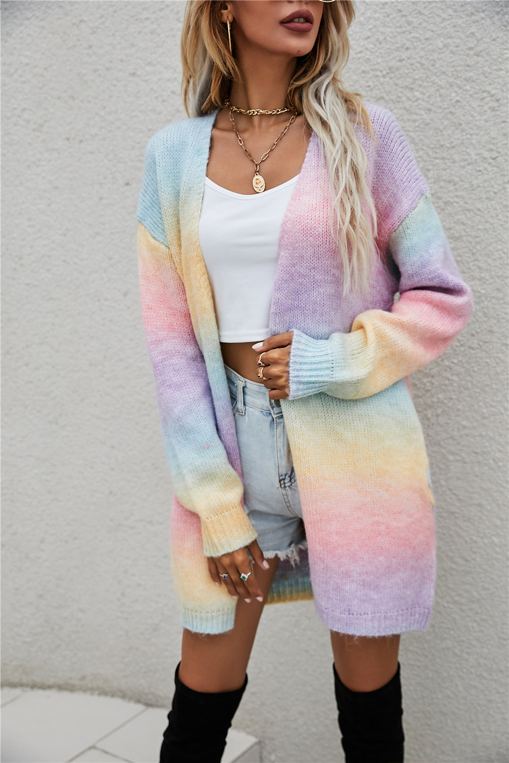 Winter Sweater Rainbow Tie Dye Plus Size Cardigan Women's Knitting Shirt Jacket 10