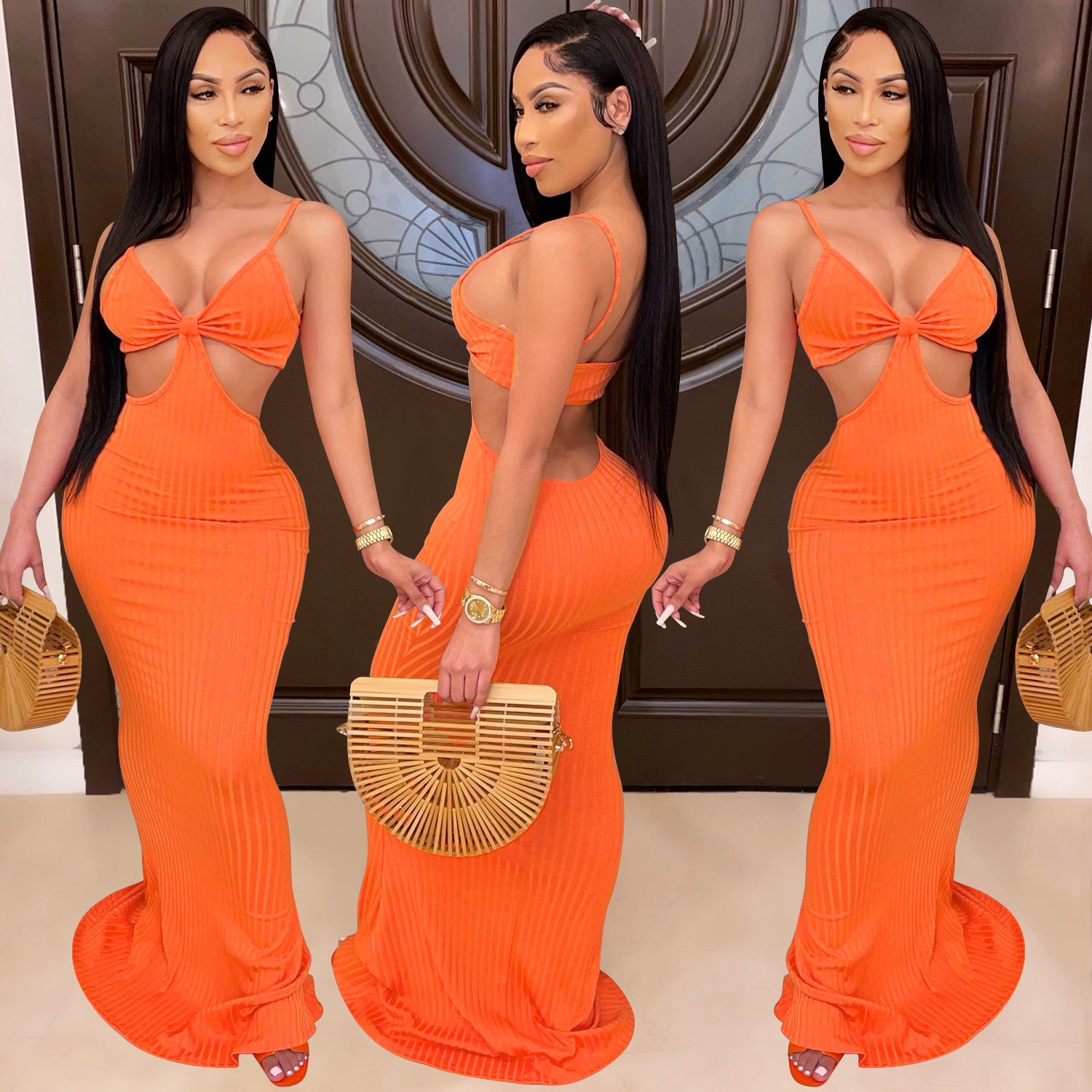 Sexy Knitted Strap Solid Color Dress for Women 3