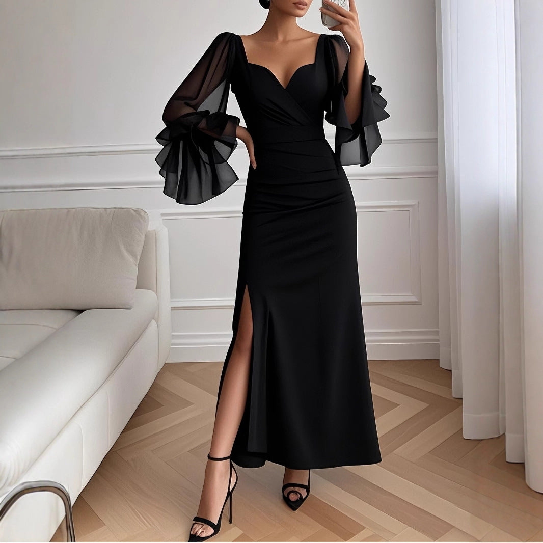 Women Fall Bell Bottom Sleeve Maxi Dress 3