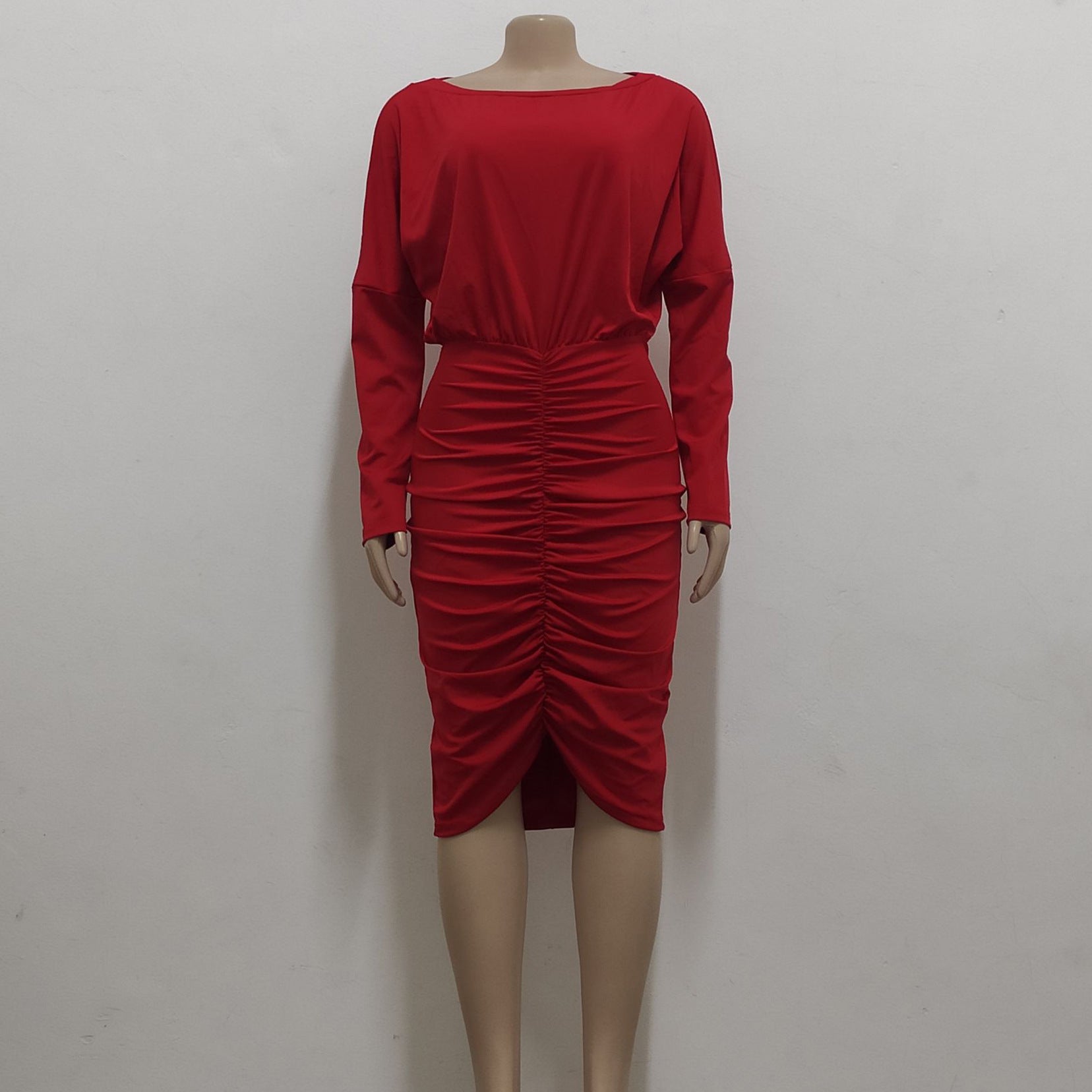 Sexy Fashion Solid Color Slash Shoulder Wrinkled Women's Dress 29