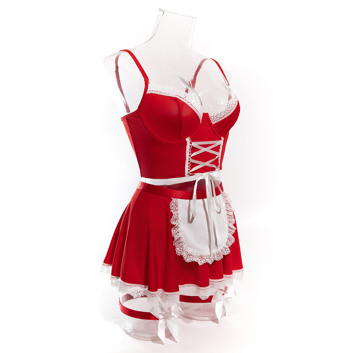 Women lace-up maid Pu-Leather cosplay uniform Sexy lingerie set 28