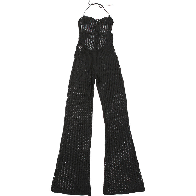 Spring Sexy Halter Neck Low Back Slim Flared Jumpsuit 26