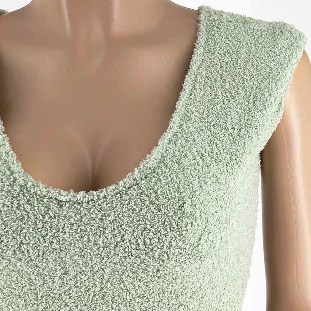 Women's Spring Summer Fashion Rice Grain Fleece Comfortable Sleeveless Pants Jumpsuit 12