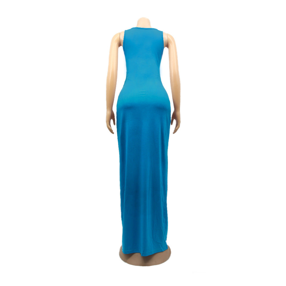 Sexy Women's Solid Color Sleeveless Cutout Women's Long Dress 16