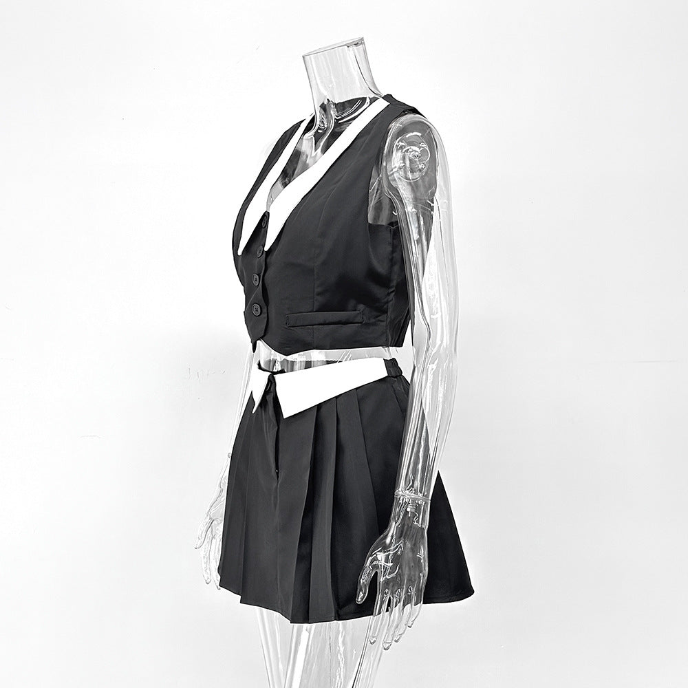 Summer Sexy Women's Sleeveless Button-Up Vest & Mini Skirt Set 7