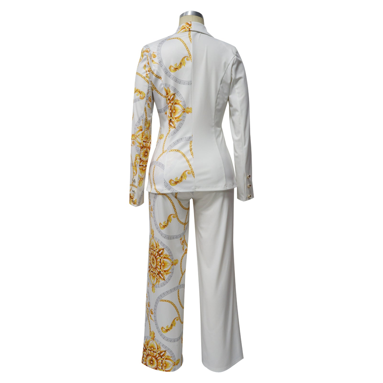 Fashionable Women's Turndown Collar Long Sleeve Printed Suit Two Piece Set 11