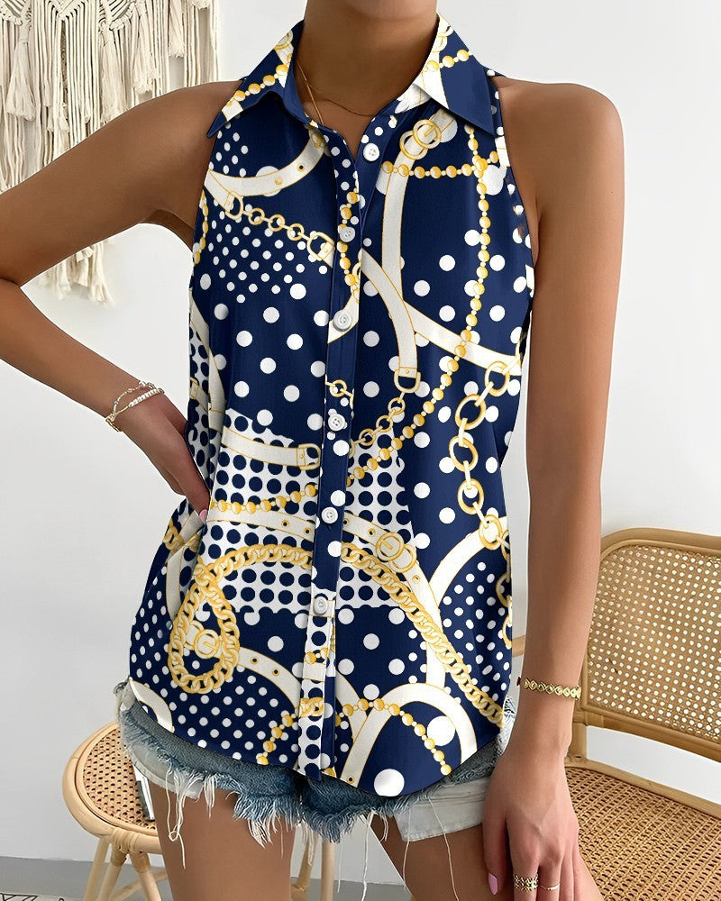Summer Casual Fashion Sleeveless Abstract Print Blouse 18