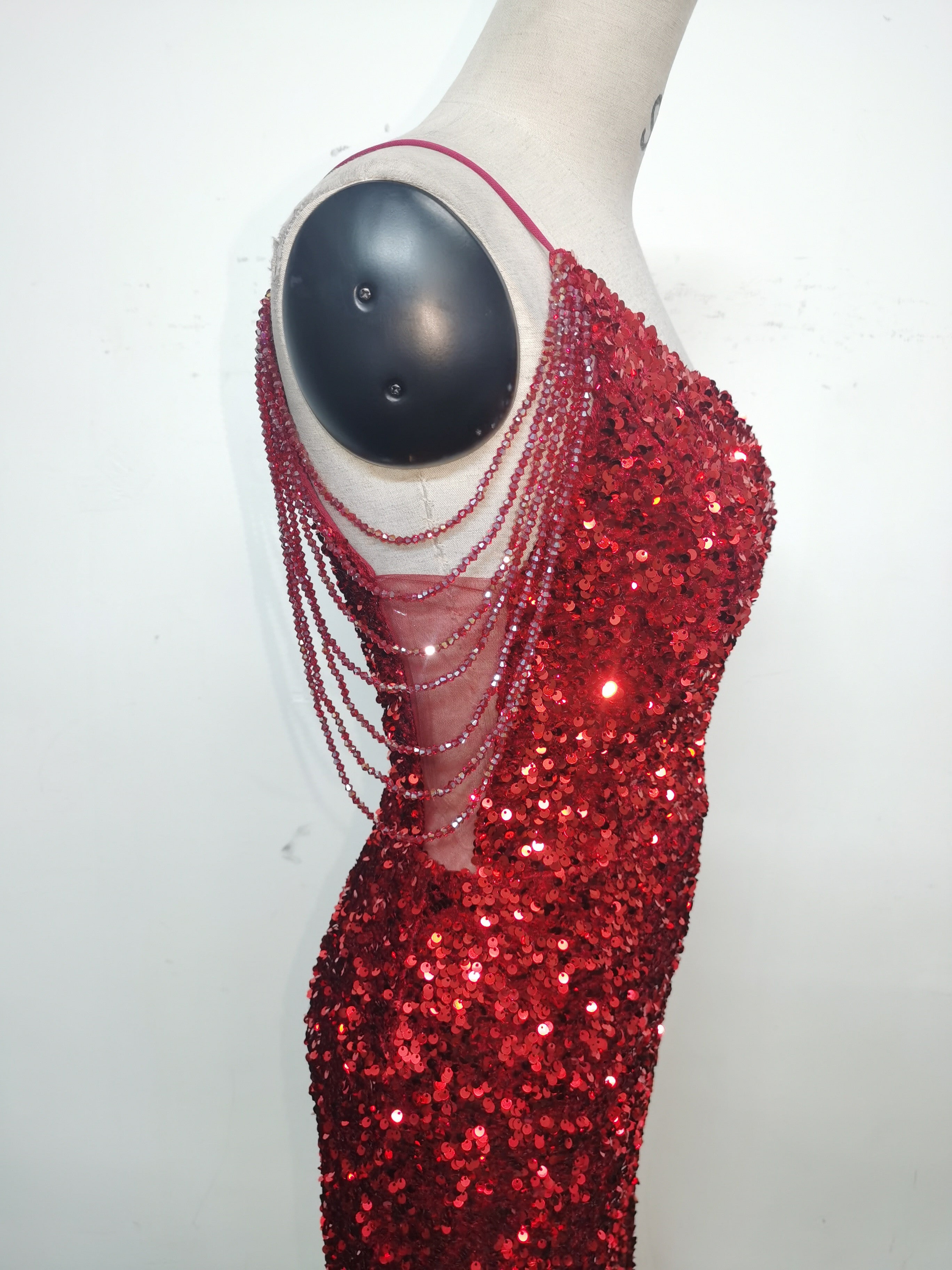 Gradient Sequins One-Shoulder Strap Evening Dress 33