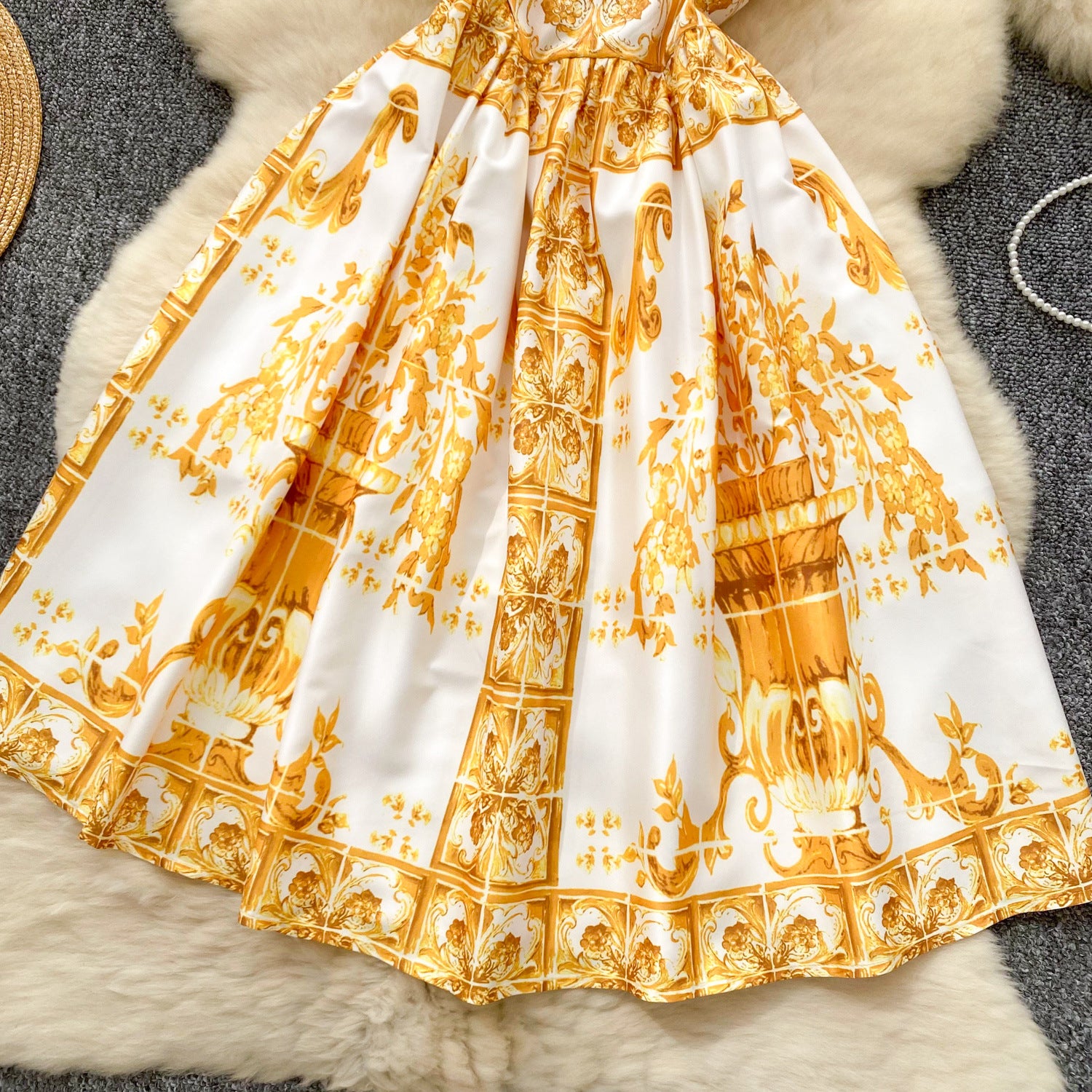 Women French Suspender Printed Strapless Dress 13