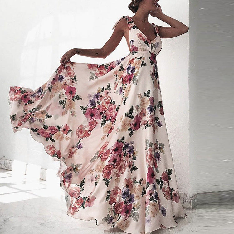 Women Backless Printed Sleeveless Long Dress 3