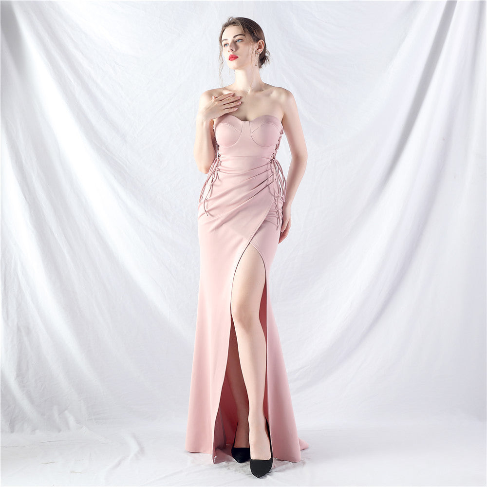 Women Two-way Rope Binding Satin Evening Dress 6
