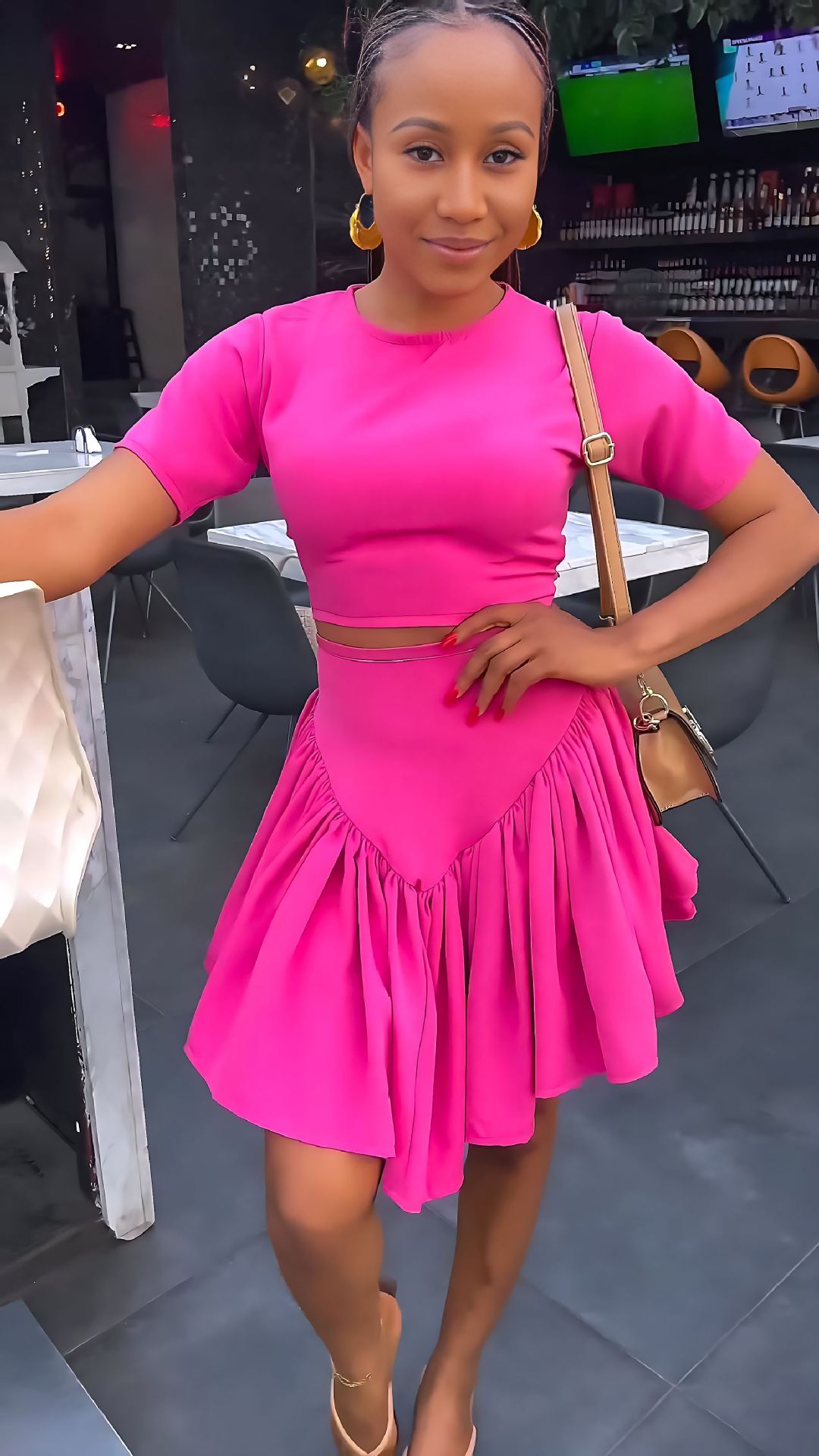 Tight Fitting Short T-shirt High Waist Casual Simple Irregular Skirt Two-piece Set 8