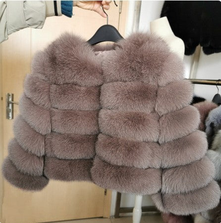 Women Patchwork Winter Warm Long Sleeve Crop Faux Fur Jacket 15