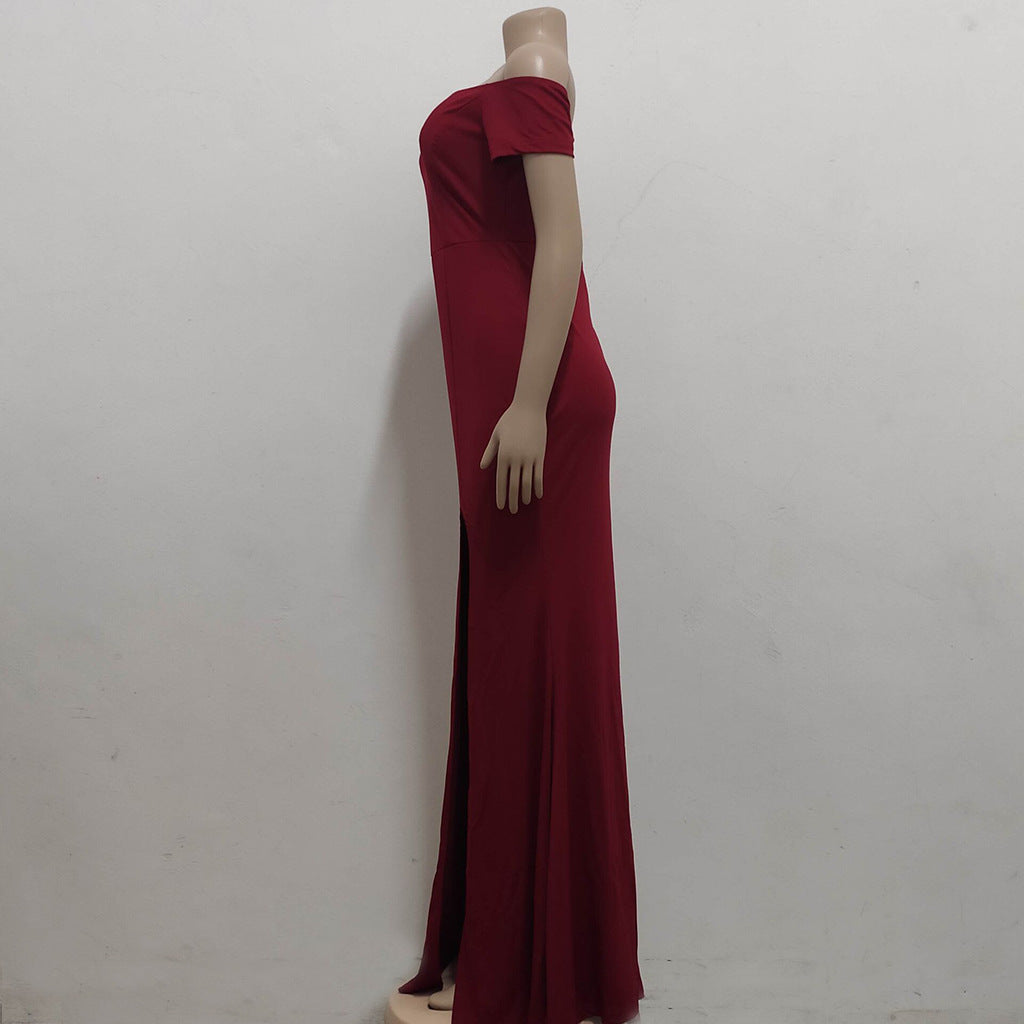 Sexy Fashion Solid Color Off Shoulder Split Dress 15