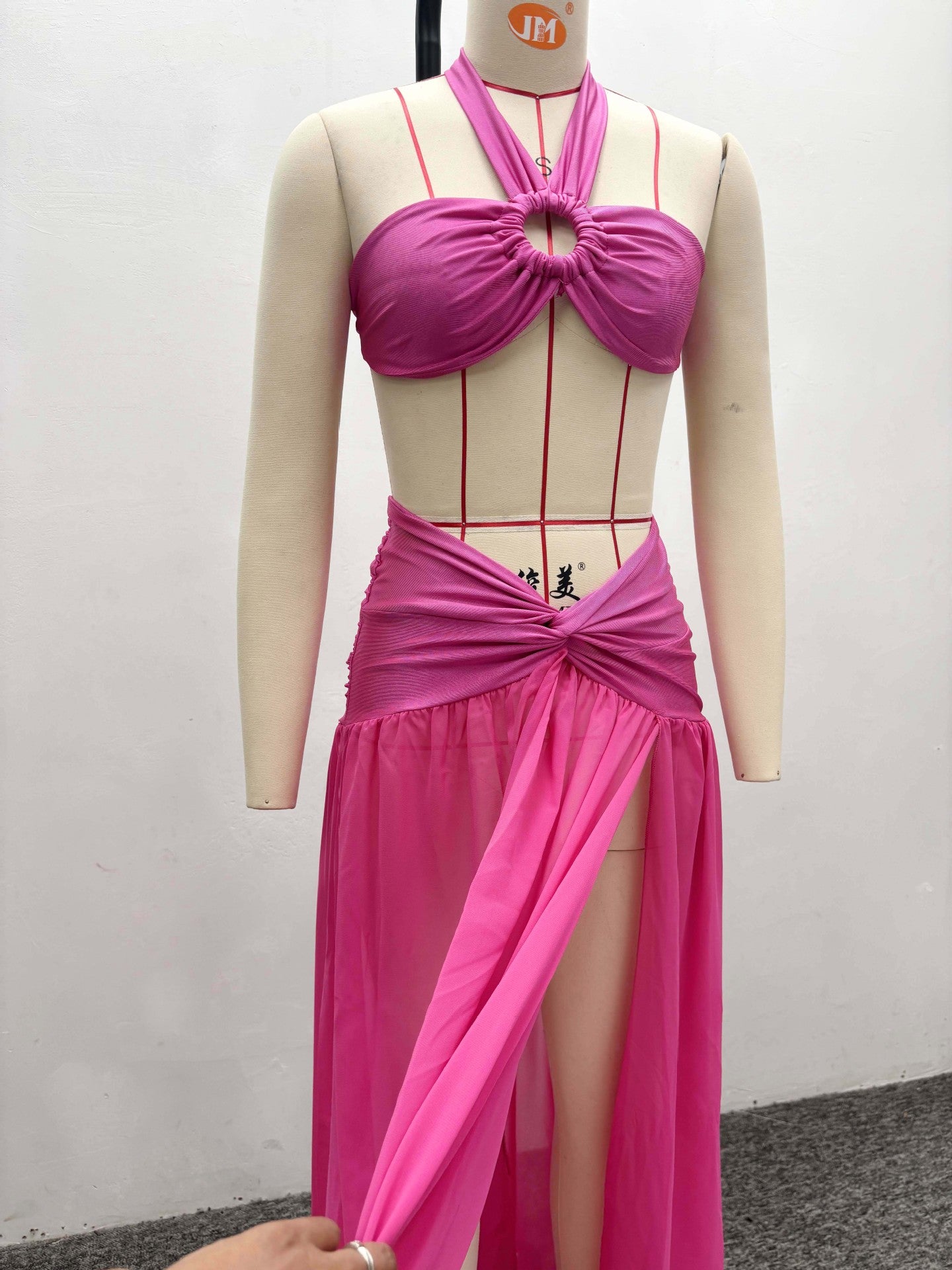 Women Hot and Sexy Halter Neck Strapless Top Slit Skirt Two-piece Set 9