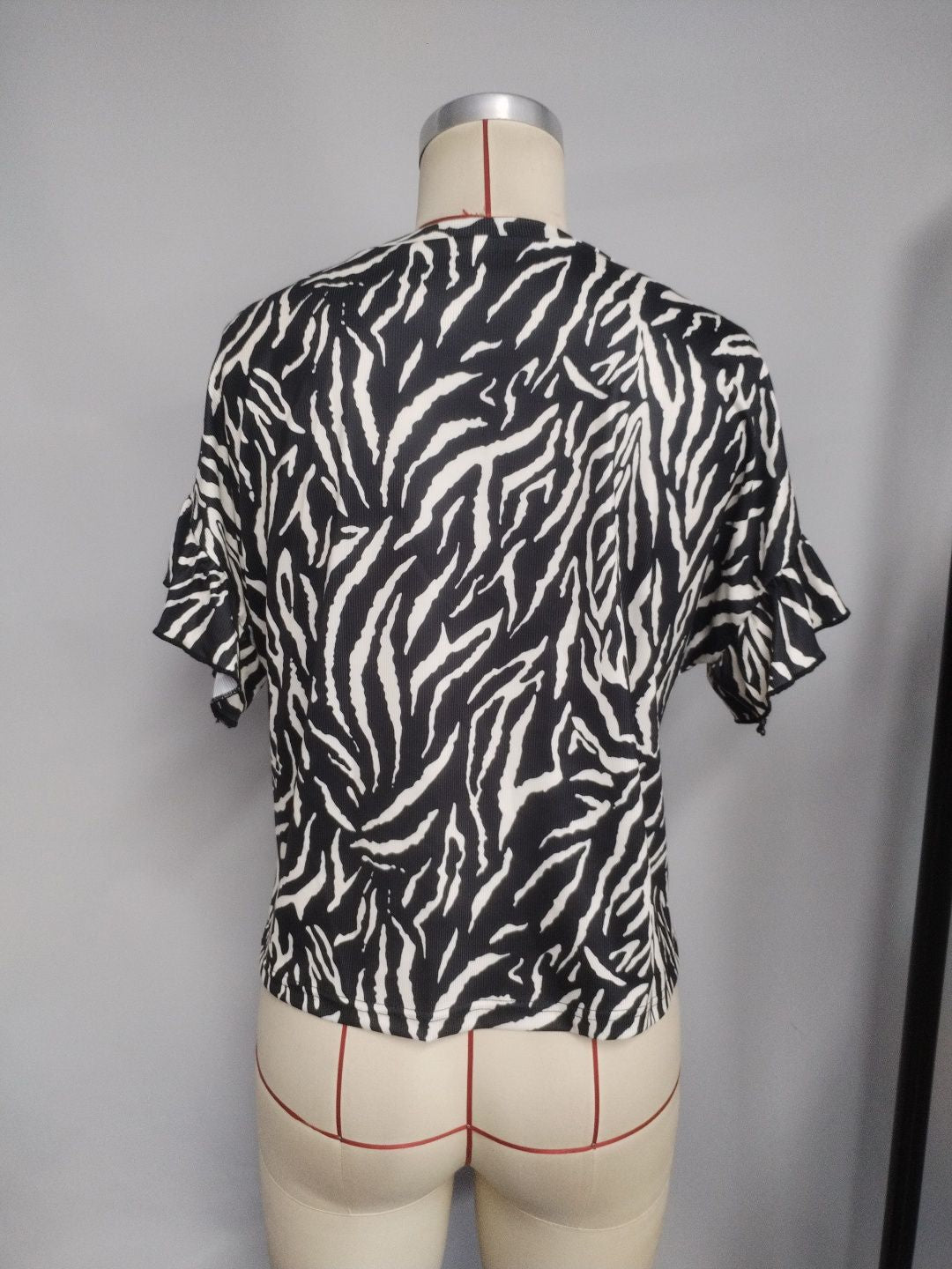 Summer Women’s Ribbed Loose Bat Sleeve Round Neck Zebra Print T-Shirt 4
