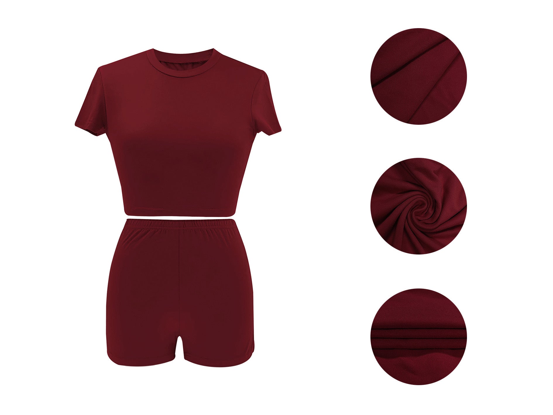 Women Summer Solid Crop Top Shorts Two-Piece Set 45