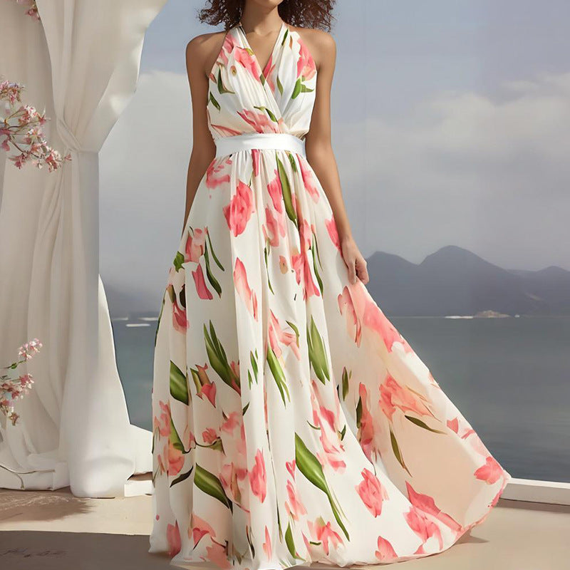 Women Suspender Print Beach Holidays Dress 6